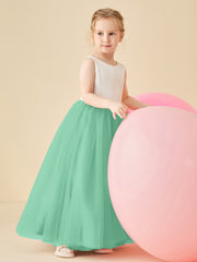 Robe de Demoiselle d'Honneur en Satin avec Dos en V et Jupe en Tulle Longueur Sol Turquoise