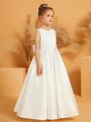 Robe de Fille Élégante à A-ligne en Satin avec Nœud