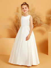 Robe de Fille Élégante à A-ligne en Satin avec Nœud