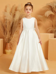 Robe de Fille Élégante à A-ligne en Satin avec Nœud