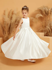 Robe de Fille Élégante à A-ligne en Satin avec Nœud