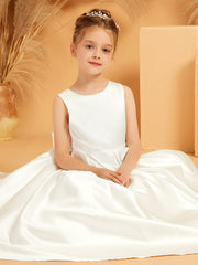 Robe de Fille Élégante à A-ligne en Satin avec Nœud