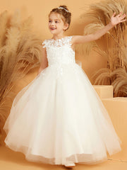 Robe de Fille Appliquée Ball-Gown/Princesse à Col en Illusion
