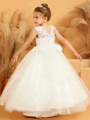 Robe de Fille Appliquée Ball-Gown/Princesse à Col en Illusion