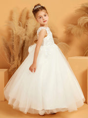 Robe de Fille Appliquée Ball-Gown/Princesse à Col en Illusion