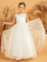 Robe de Fille Appliquée Ball-Gown/Princesse à Col en Illusion