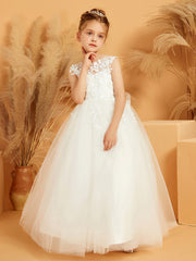 Robe de Fille Appliquée Ball-Gown/Princesse à Col en Illusion