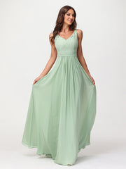 Robe Longue Jupe en Mousseline avec Corsage en Dentelle Sauge Poudrée Grande Taille