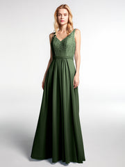 Robe Longue Jupe en Mousseline avec Corsage en Dentelle Olive Verte Grande Taille