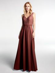 Robe Longue Jupe en Mousseline avec Corsage en Dentelle terracotta Grande Taille
