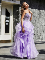 Robe de Soirée Princesse en Tulle à Bretelles Spaghetti Longueur au Sol Bleu Encre Grande Taille