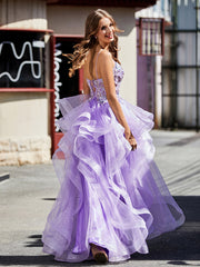 Robe de Soirée Princesse en Tulle à Bretelles Spaghetti Longueur au Sol Rose Poudré Grande Taille