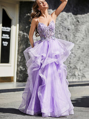 Robe de Soirée Princesse en Tulle à Bretelles Spaghetti Longueur au Sol Noir