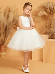 Robe de Fille à Col en V et Longueur aux Genoux avec Nœud