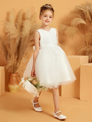 Robe de Fille à Col en V et Longueur aux Genoux avec Nœud