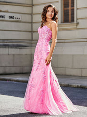 Robe de Soirée Sirène/Trompette avec Traîne Balayage en Dentelle Tulle Bleu Marine