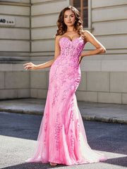 Robe de Soirée Sirène/Trompette avec Traîne Balayage en Dentelle Tulle Bleu Marine