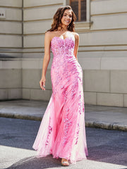 Robe de Soirée Sirène/Trompette avec Traîne Balayage en Dentelle Tulle Lilas Grande Taille