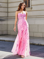 Robe de Soirée Sirène/Trompette avec Traîne Balayage en Dentelle Tulle Bleu Marine Grande Taille