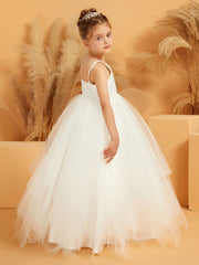 Robe de Fille Ball Gown à Bretelles Spaghetti avec Appliques en Dentelle