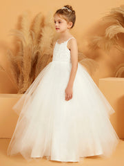 Robe de Fille Ball Gown à Bretelles Spaghetti avec Appliques en Dentelle