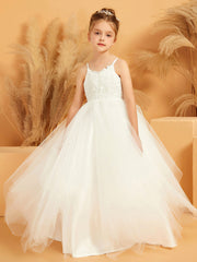 Robe de Fille Ball Gown à Bretelles Spaghetti avec Appliques en Dentelle