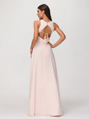 Robes Longues Princesse en Mousseline avec Fente Pêche