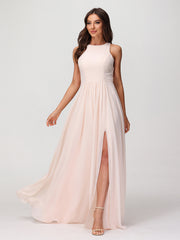 Robes Longues Princesse en Mousseline avec Fente Pêche