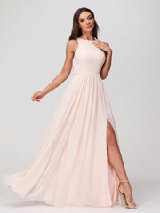 Robes Longues Princesse en Mousseline avec Fente Pêche