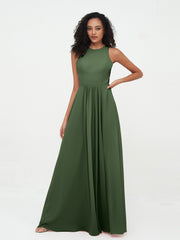 Robes Longues Princesse en Mousseline avec Fente Olive Verte