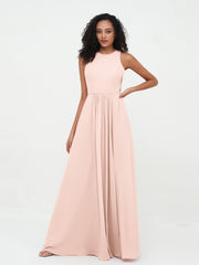 Robes Longues Princesse en Mousseline avec Fente Rose Perle Grande Taille