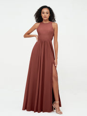 Robes Longues Princesse en Mousseline avec Fente terracotta