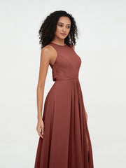 Robes Longues Princesse en Mousseline avec Fente terracotta Grande Taille