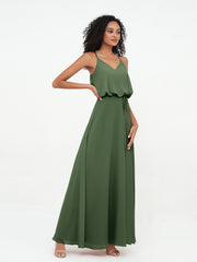 Bretelles Spaghetti Décolleté en V Robes en Mousseline Olive Verte Grande Taille