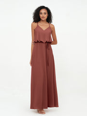 Bretelles Spaghetti Décolleté en V Robes en Mousseline terracotta Grande Taille