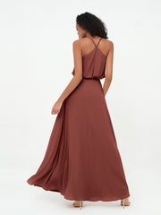 Bretelles Spaghetti Décolleté en V Robes en Mousseline terracotta Grande Taille