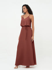 Bretelles Spaghetti Décolleté en V Robes en Mousseline terracotta