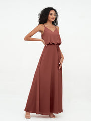 Bretelles Spaghetti Décolleté en V Robes en Mousseline terracotta