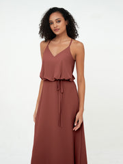 Bretelles Spaghetti Décolleté en V Robes en Mousseline terracotta