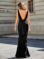Robe de Soirée Sirène/Trompette avec Traîne Balayage en Jersey Noir Grande Taille