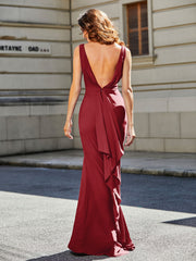 Robe de Soirée Sirène/Trompette avec Traîne Balayage en Jersey Bordeaux