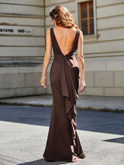 Robe de Soirée Sirène/Trompette avec Traîne Balayage en Jersey Chocolat