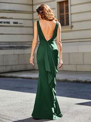 Robe de Soirée Sirène/Trompette avec Traîne Balayage en Jersey Vert Foncé