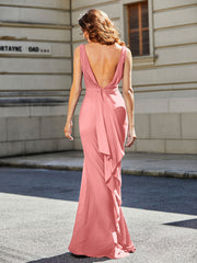 Robe de Soirée Sirène/Trompette avec Traîne Balayage en Jersey Flamant