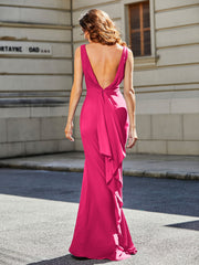 Robe de Soirée Sirène/Trompette avec Traîne Balayage en Jersey Fuchsia