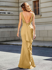 Robe de Soirée Sirène/Trompette avec Traîne Balayage en Jersey Or Grande Taille