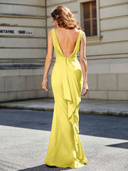 Robe de Soirée Sirène/Trompette avec Traîne Balayage en Jersey Citron