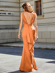 Robe de Soirée Sirène/Trompette avec Traîne Balayage en Jersey Orange