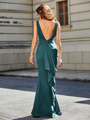 Robe de Soirée Sirène/Trompette avec Traîne Balayage en Jersey Paon