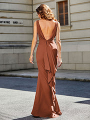 Robe de Soirée Sirène/Trompette avec Traîne Balayage en Jersey Rouille